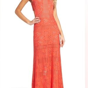 BCBG Merida Red Coral Lace Maxi Dress